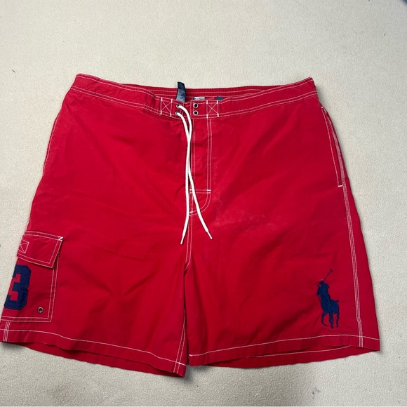 Polo Ralph Lauren Other - Vtg Polo Ralph Lauren Swim Trunks Mens 2XLT Red Big Pony Logo Shorts Cargo